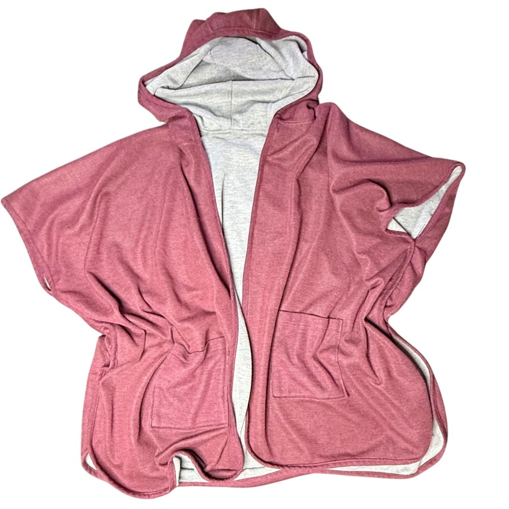 Reversible Hooded Open Cardigan Duster Pockets‎ Lightweight Cover Up one Size